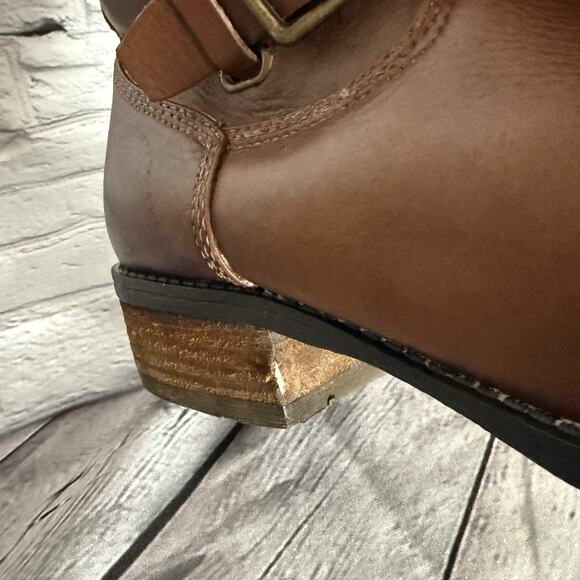 ARTURO CHIANG Brown Leather Tall Heeled Boots Riding Size 9 Stacked Heel - Picture 8 of 11